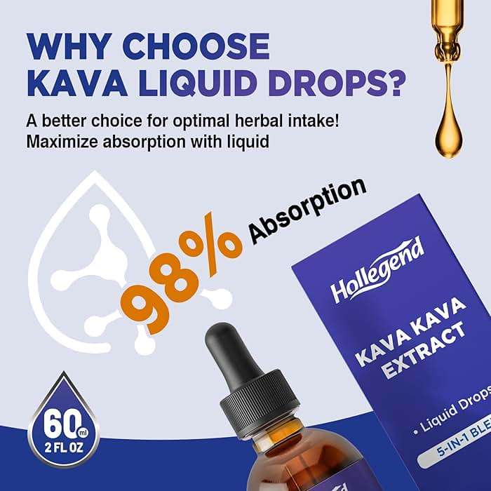 HOLLEGEND Kava Kava Root Extract Liquid Drops, 5 in 1 Blend with Ashwagandha, Lemon Balm, L-Theanine, Kava Tincture Supplement for Stress Relief, Sleep, Brain Health, 2 Fl Oz - Image 5