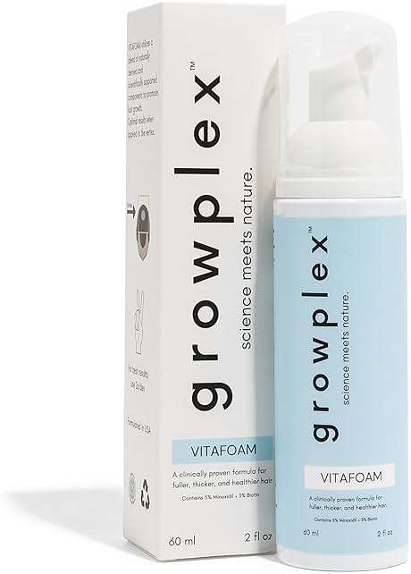Growplex Vitafoam 5% Minoxidil Foam for Men & Women, DHT Blocking Minoxidil for Men Foam, Non-Greasy, Fast-Drying Formula for Hair Regrowth - Image 1