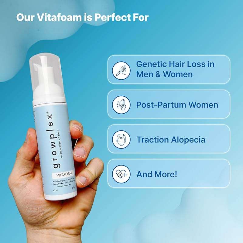 Growplex Vitafoam 5% Minoxidil Foam for Men & Women, DHT Blocking Minoxidil for Men Foam, Non-Greasy, Fast-Drying Formula for Hair Regrowth - Image 5