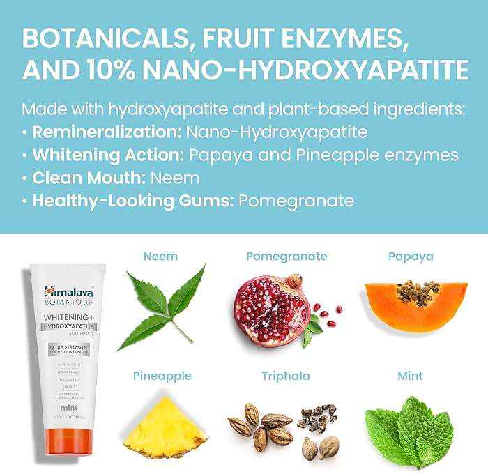 Himalaya Fluoride Free Botanique Whitening Extra Strength 10% Nano Hydroxyapatite Toothpaste, Supports Enamel Strength & Integrity, Great for Sensitive Teeth, Mint, 3oz - Image 6
