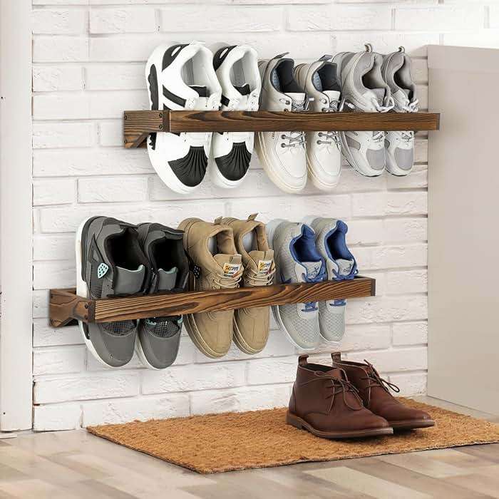 MyGift 30 Inch Rustic Burnt Solid Wood Hanging Shoe Rack, Set of 4 Wall Mounted Storage Organizer Footwear Holder for Closet, Mudroom, Entryway, Holds 12 Pairs - Image 5