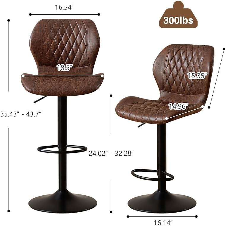 HOMYKA Bar Stools Set of 2, Modern Swivel Counter Height Barstools for Kitchen Island Chairs, Adjustable Fabric Bar Stools with Back for Kitchen Counter Bar, Brown - Image 2