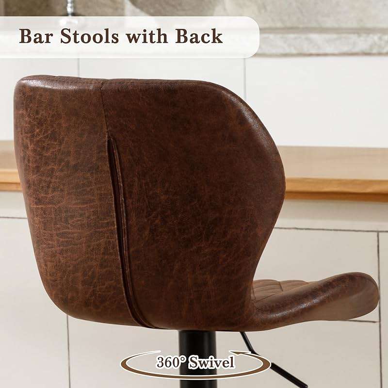 HOMYKA Bar Stools Set of 2, Modern Swivel Counter Height Barstools for Kitchen Island Chairs, Adjustable Fabric Bar Stools with Back for Kitchen Counter Bar, Brown - Image 4