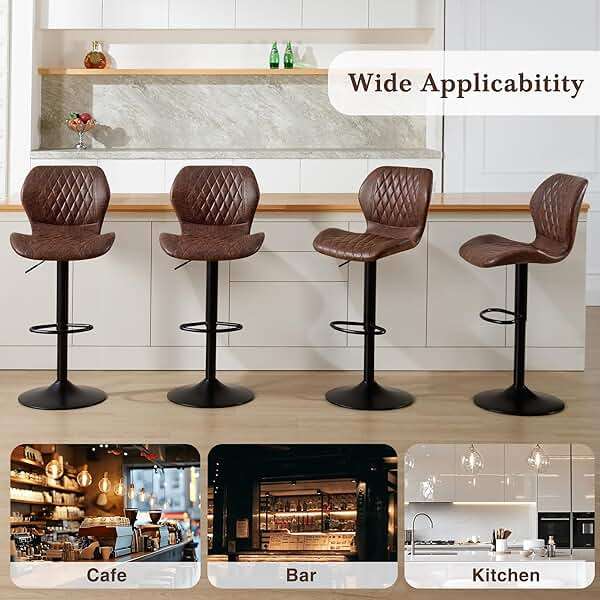 HOMYKA Bar Stools Set of 2, Modern Swivel Counter Height Barstools for Kitchen Island Chairs, Adjustable Fabric Bar Stools with Back for Kitchen Counter Bar, Brown - Image 8