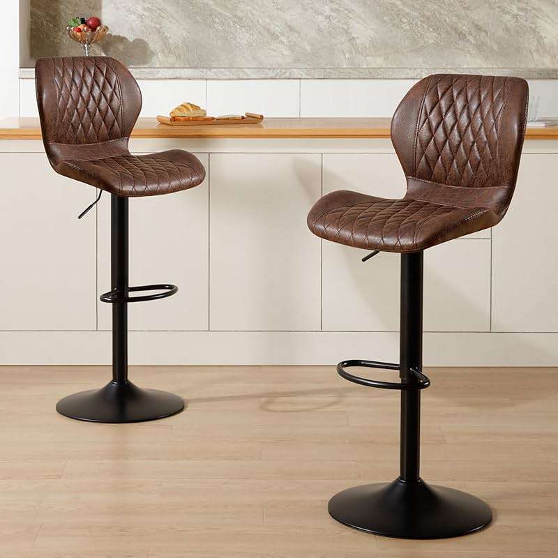 HOMYKA Bar Stools Set of 2, Modern Swivel Counter Height Barstools for Kitchen Island Chairs, Adjustable Fabric Bar Stools with Back for Kitchen Counter Bar, Brown - Image 9