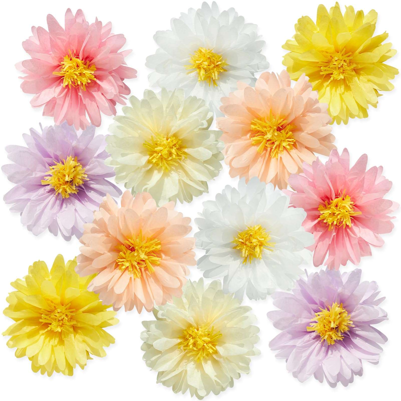 12 Pcs Daisy Tissue Paper Pom Poms Party Decorations Colorful Tissue Flowers Spring Party Decoration Paper Flowers Decorations for Wall Backdrop Garden Wedding Decor - Image 1