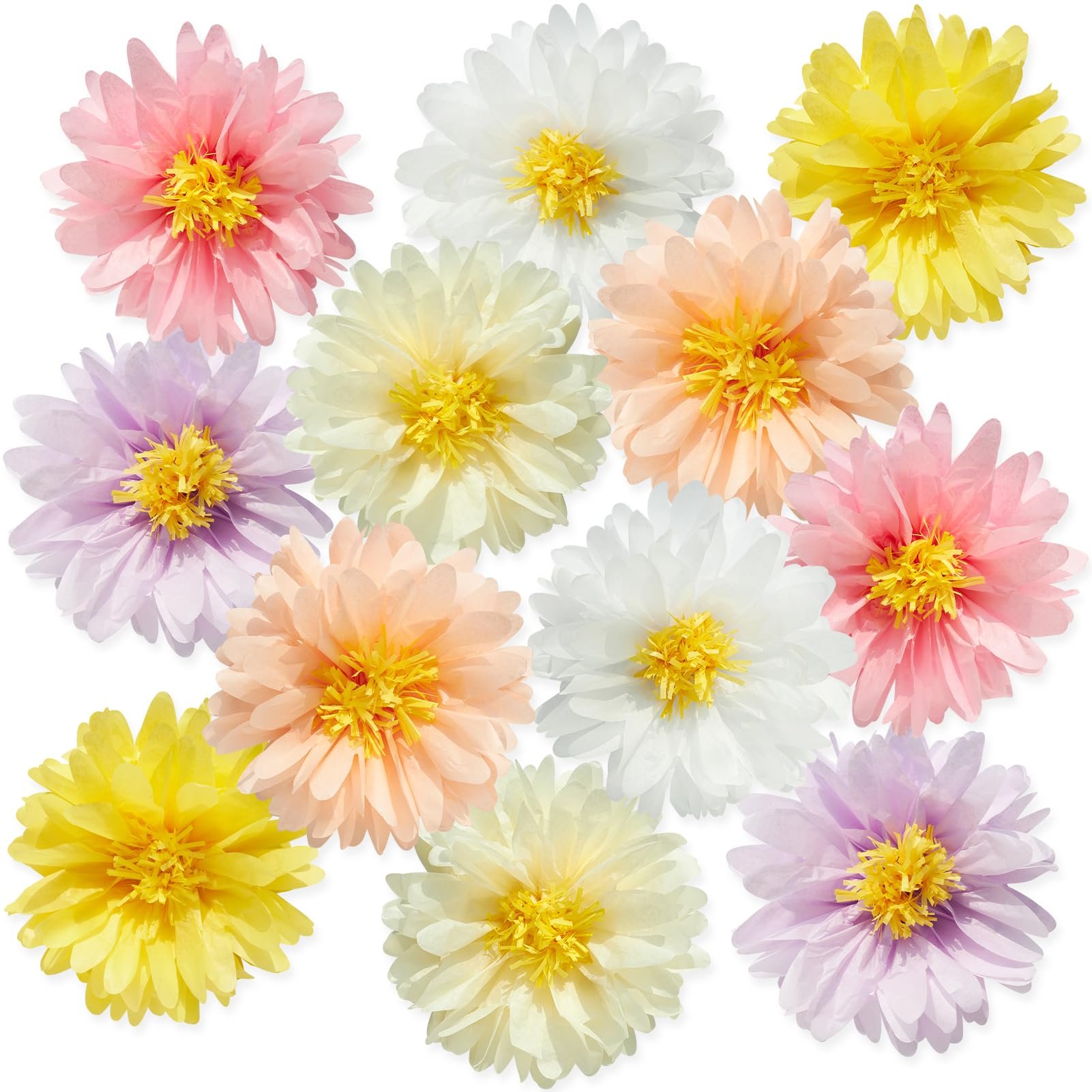 12 Pcs Daisy Tissue Paper Pom Poms Party Decorations Colorful Tissue Flowers Spring Party Decoration Paper Flowers Decorations for Wall Backdrop Garden Wedding Decor - Product Image