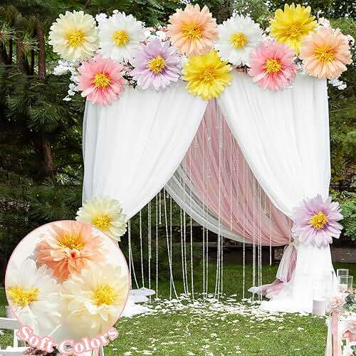 12 Pcs Daisy Tissue Paper Pom Poms Party Decorations Colorful Tissue Flowers Spring Party Decoration Paper Flowers Decorations for Wall Backdrop Garden Wedding Decor - Image 4