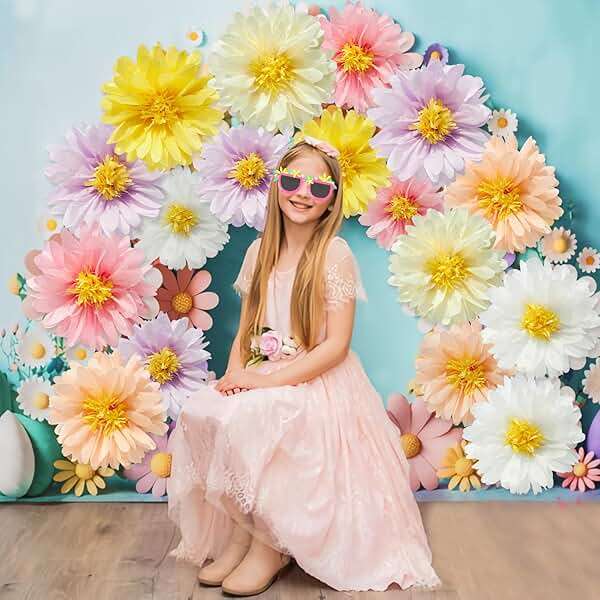 12 Pcs Daisy Tissue Paper Pom Poms Party Decorations Colorful Tissue Flowers Spring Party Decoration Paper Flowers Decorations for Wall Backdrop Garden Wedding Decor - Image 6