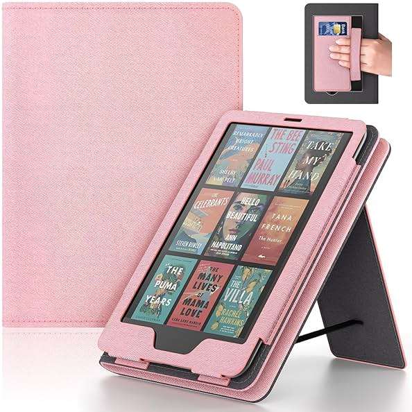 Lainergie Case for Kindle Paperwhite 7"/6.8" (12th/11th Gen, 2024/2021) & Kindle Colorsoft Signature Edition 2024, Slim PU Shell Cover with Stand, Hand Strap, Auto-Wake/Sleep Feature Not for TCL, Pink - Image 1