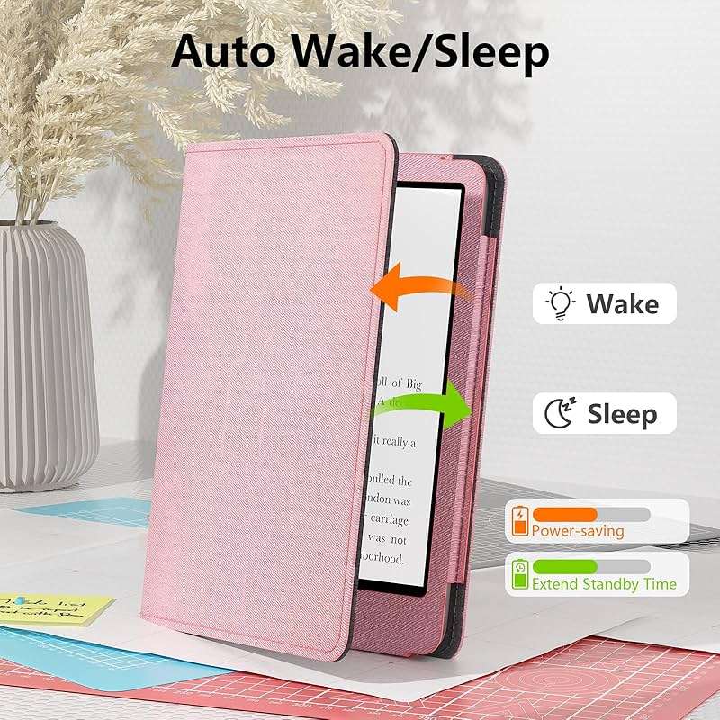 Lainergie Case for Kindle Paperwhite 7"/6.8" (12th/11th Gen, 2024/2021) & Kindle Colorsoft Signature Edition 2024, Slim PU Shell Cover with Stand, Hand Strap, Auto-Wake/Sleep Feature Not for TCL, Pink - Image 5