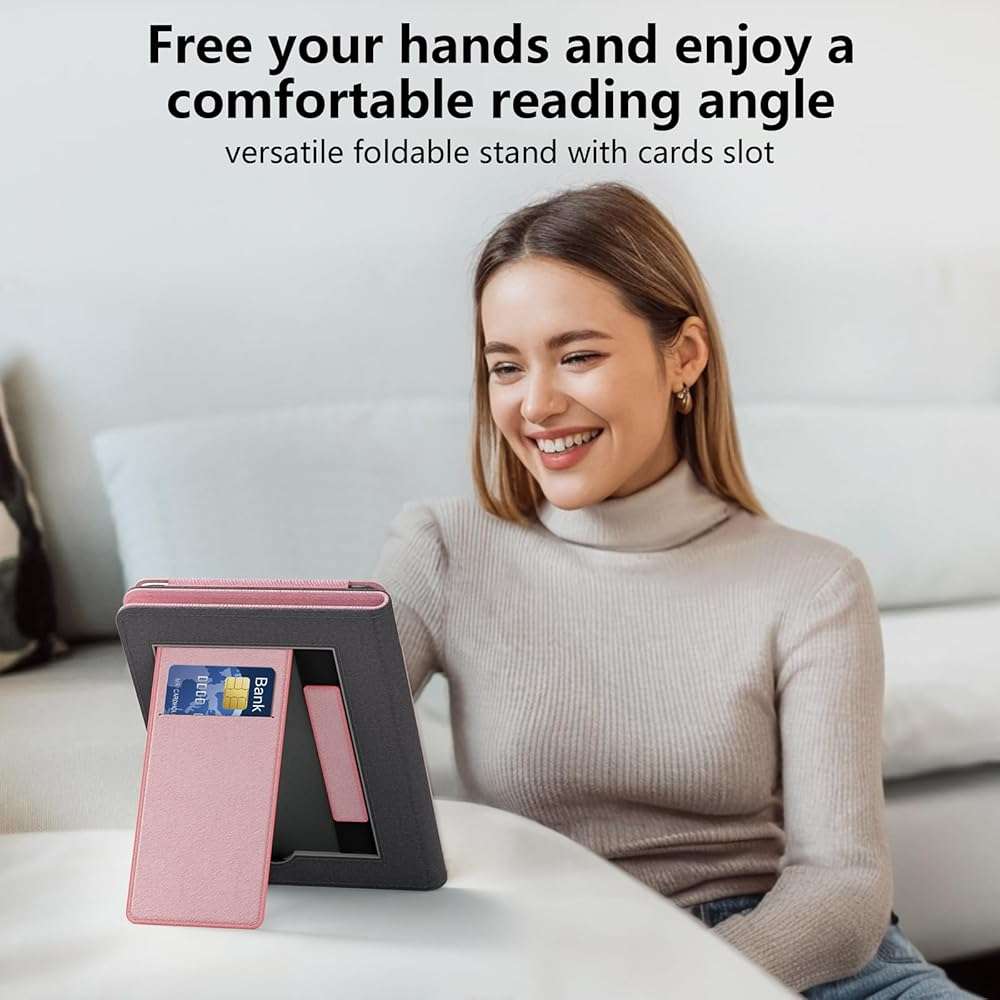 Lainergie Case for Kindle Paperwhite 7"/6.8" (12th/11th Gen, 2024/2021) & Kindle Colorsoft Signature Edition 2024, Slim PU Shell Cover with Stand, Hand Strap, Auto-Wake/Sleep Feature Not for TCL, Pink - Image 7