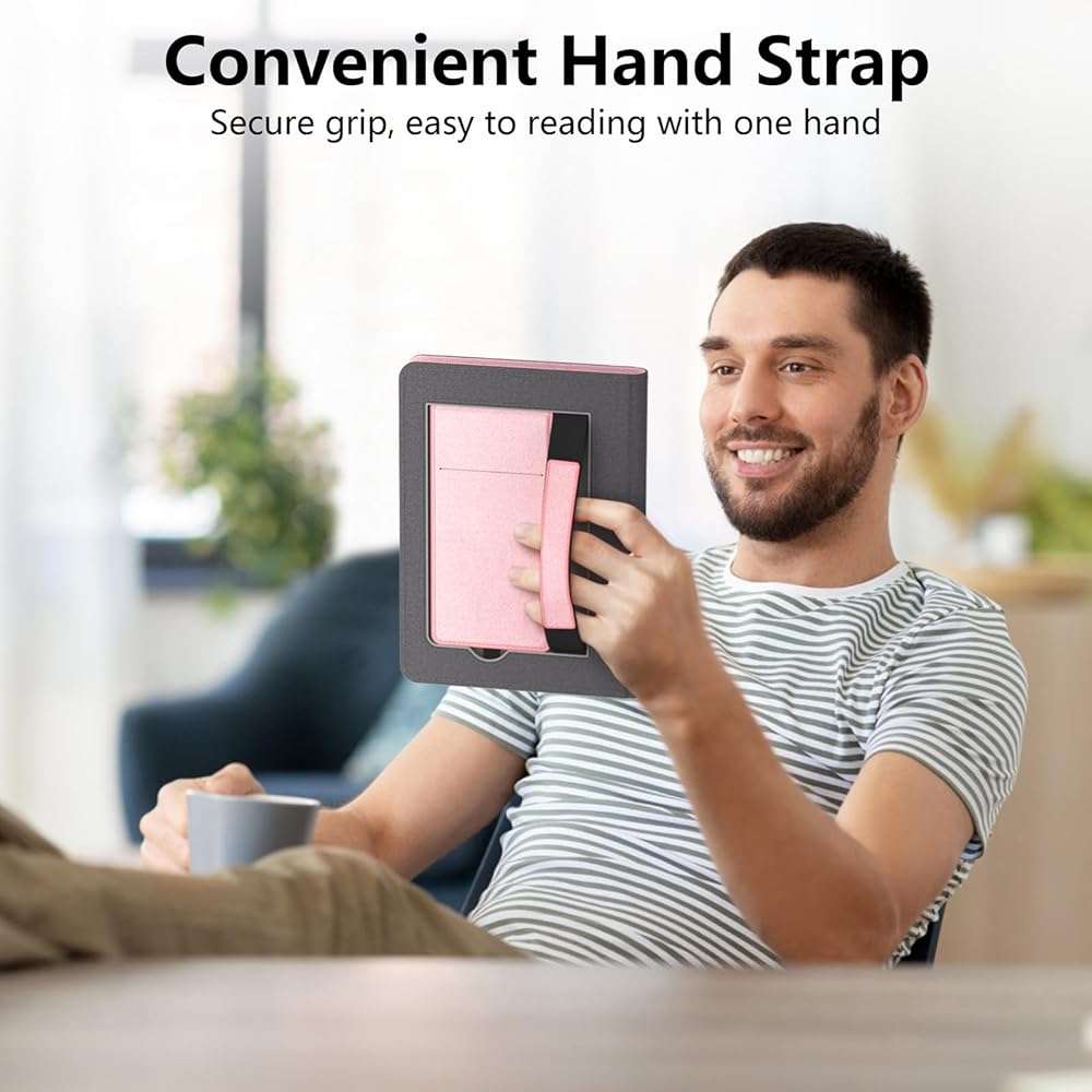 Lainergie Case for Kindle Paperwhite 7"/6.8" (12th/11th Gen, 2024/2021) & Kindle Colorsoft Signature Edition 2024, Slim PU Shell Cover with Stand, Hand Strap, Auto-Wake/Sleep Feature Not for TCL, Pink - Image 8