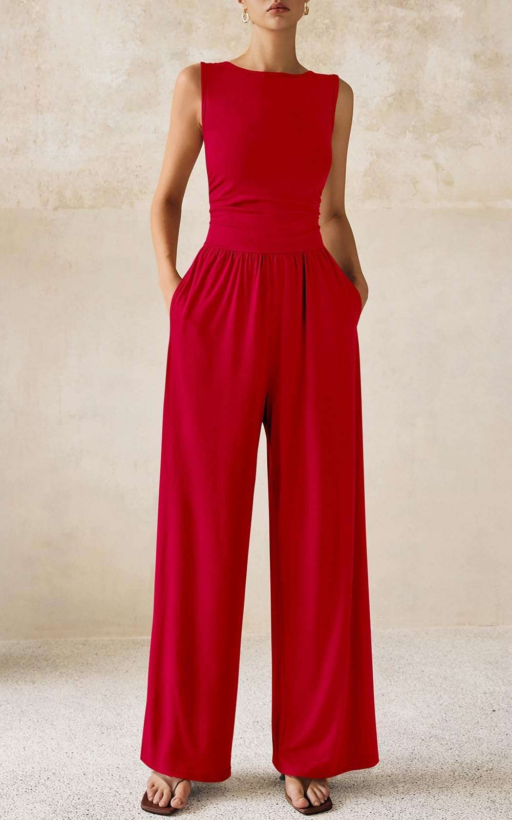 PRETTYGARDEN One Piece Jumpsuits for Women Dressy Casual Sleeveless Crewneck Wide Leg Rompers Jumpers Vacation Summer Outfits - Image 4