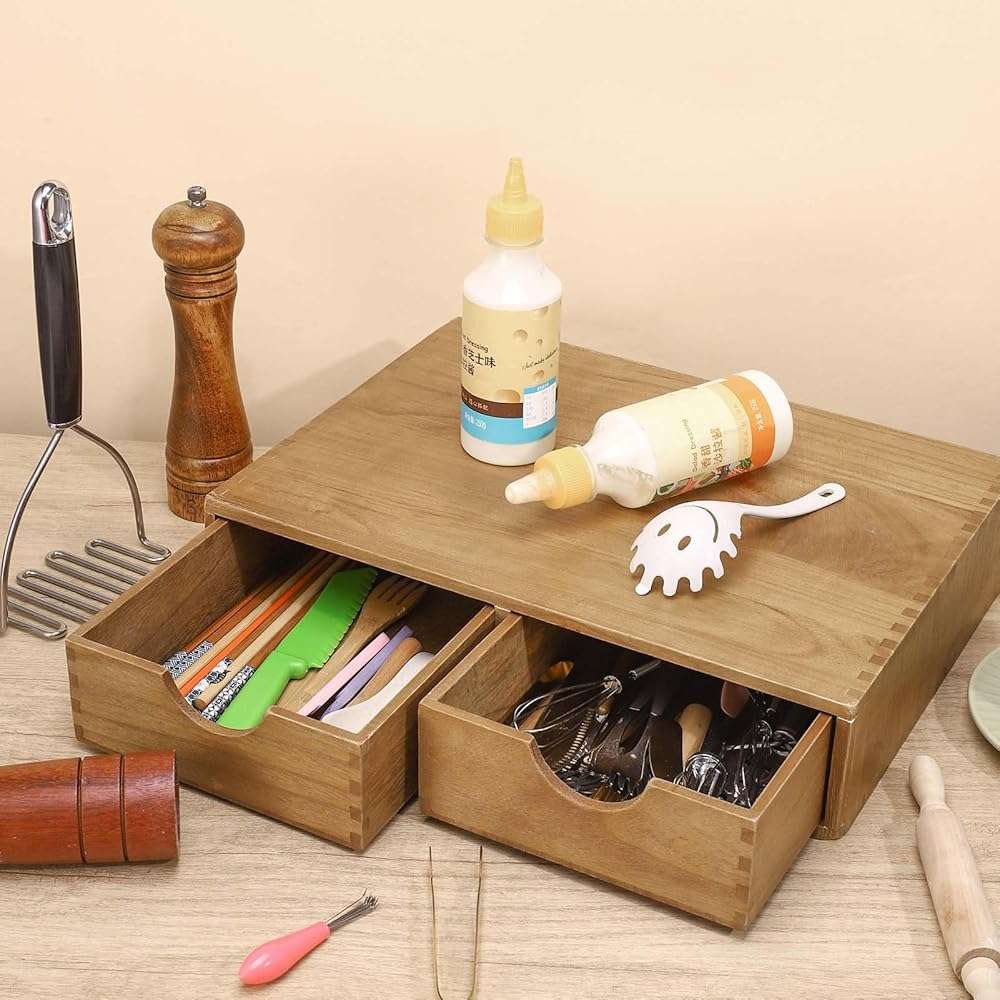 Wooden K Cup Organizer Coffee Pod Storage Box, Coffee Pods and Tea Organizer Holder, Multi Functional Desk Organizer Drawers for K-Cup Coffee Maker Brew, Coffee Station Accessories - Image 6