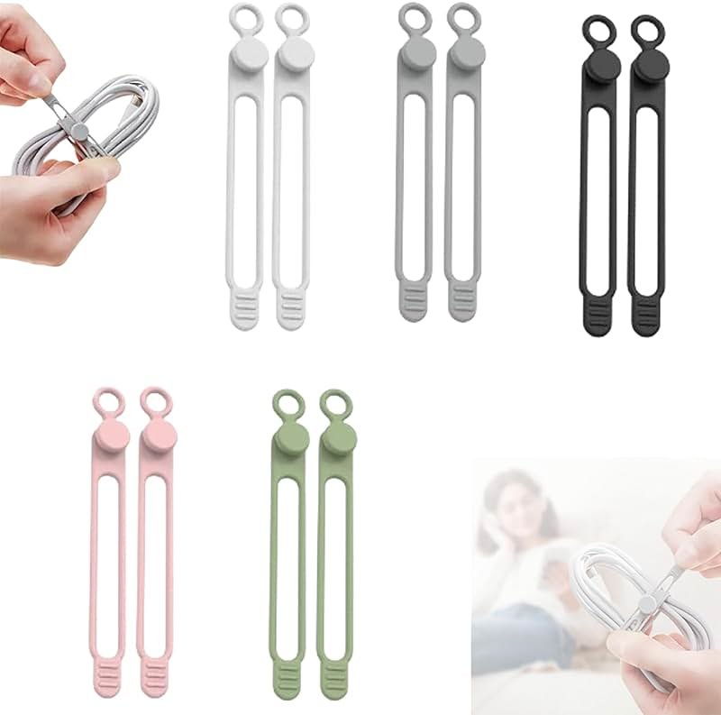 Data Cable Organizer, 2026 Upgrade Silicone Headphone Organizers, Silicone Cable Ties Reusable Cable Management Organizers Multipurpose Elastic Cord Organizer for Bundling and Fastening Cables (10Pcs) - Product Image