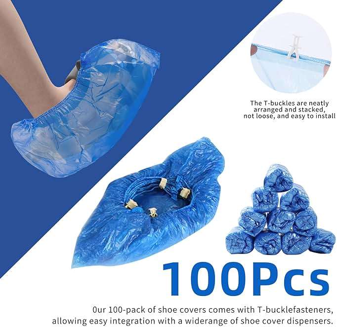 100 Pack of Disposable Shoe Covers for Indoors with T-buckle, Non-Slip Shoe Booties Covers for Automatic Shoe Dispensers, Can Be Used in Laboratories, Homes, Stores, and Other Public Places - Image 2