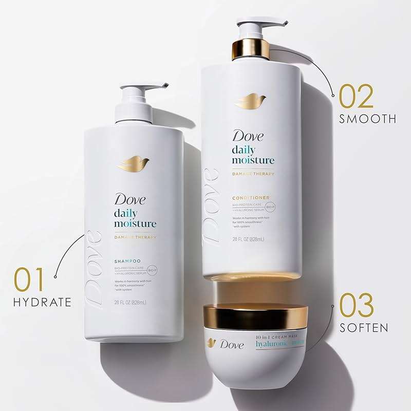 Dove Damage Therapy Shampoo Daily Moisture for Dry Hair with Bio-Protein Care Technology and Hyaluronic Serum 28 Fl Oz - Image 10