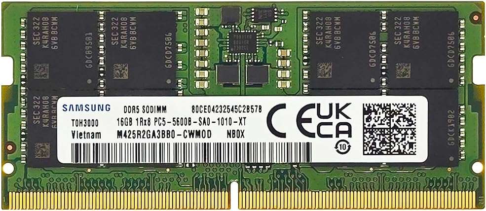 Samsung 16GB DDR5 5600MHz PC5-44800 CL46 SODIMM 1Rx8 Single Rank 1.1V 262-Pin Laptop RAM Memory M425R2GA3BB0-CWM - Image 1