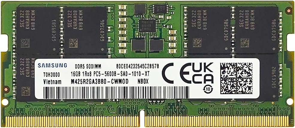 Samsung 16GB DDR5 5600MHz PC5-44800 CL46 SODIMM 1Rx8 Single Rank 1.1V 262-Pin Laptop RAM Memory M425R2GA3BB0-CWM - Product Image