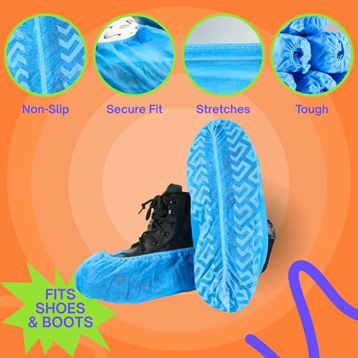 Frontline Disposable Shoe Covers Non-Slip – Premium Non-Woven, Durable, Booties Shoe Protectors – Water Resistant Thick Anti-Slip - One Size Fits Most, Indoor Use (100 Pack) - Image 7