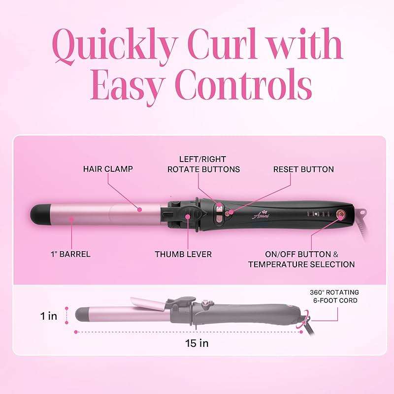 Asani 1 Inch Rotating Curling Iron - Automatic Curling Wand with Instant Heat, Adjustable Temp up to 430°F for All Hair Type, Medium or Long Hair - Dual Voltage Hair Curler for Lasting Beach Waves - Image 5