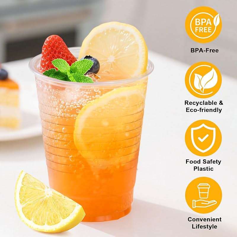 BYSNOW 16 oz Clear Plastic Cups, 200 Count Disposable, Cocktail Party, PP Clear for Party, Hot/Cold Beverages, Soda, and Wedding(16oz 200count) - Image 3