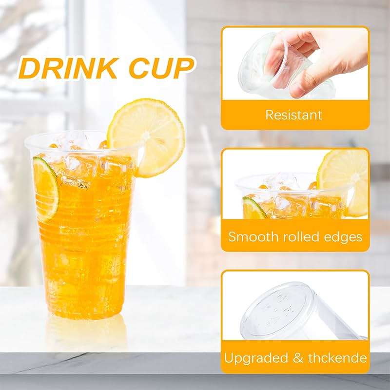 BYSNOW 16 oz Clear Plastic Cups, 200 Count Disposable, Cocktail Party, PP Clear for Party, Hot/Cold Beverages, Soda, and Wedding(16oz 200count) - Image 4