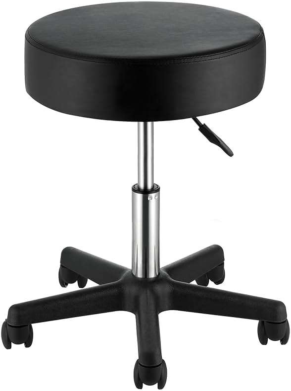 VEVOR Rolling Stools with Wheels, 400 LBS Weight Capacity Adjustable Height Stool with Ultra-Thick Seat Cushion, Swivel Stools Chair for Salon, Bar, Home, Office, Tatoo, Medical, Massage, Black - Image 1