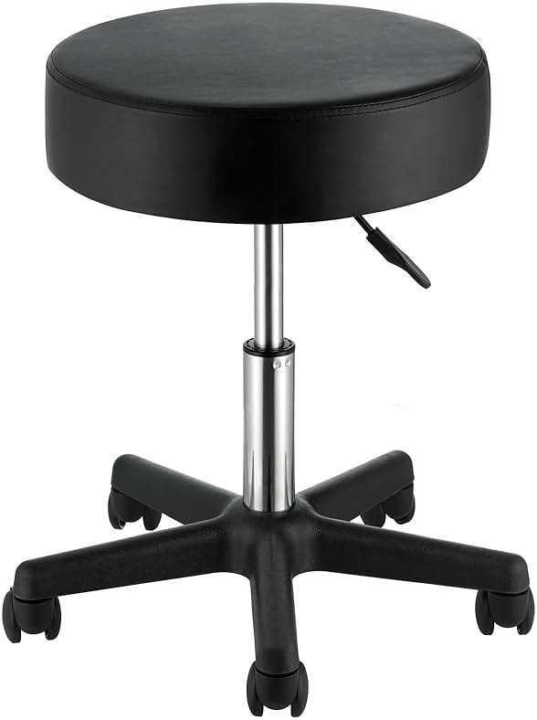 VEVOR Rolling Stools with Wheels, 400 LBS Weight Capacity Adjustable Height Stool with Ultra-Thick Seat Cushion, Swivel Stools Chair for Salon, Bar, Home, Office, Tatoo, Medical, Massage, Black - Product Image