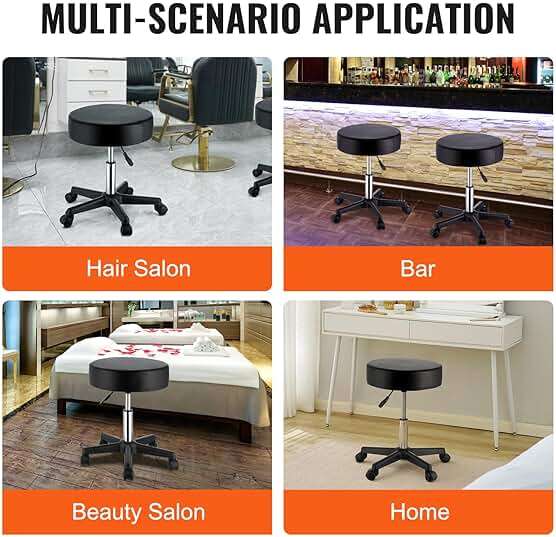 VEVOR Rolling Stools with Wheels, 400 LBS Weight Capacity Adjustable Height Stool with Ultra-Thick Seat Cushion, Swivel Stools Chair for Salon, Bar, Home, Office, Tatoo, Medical, Massage, Black - Image 7