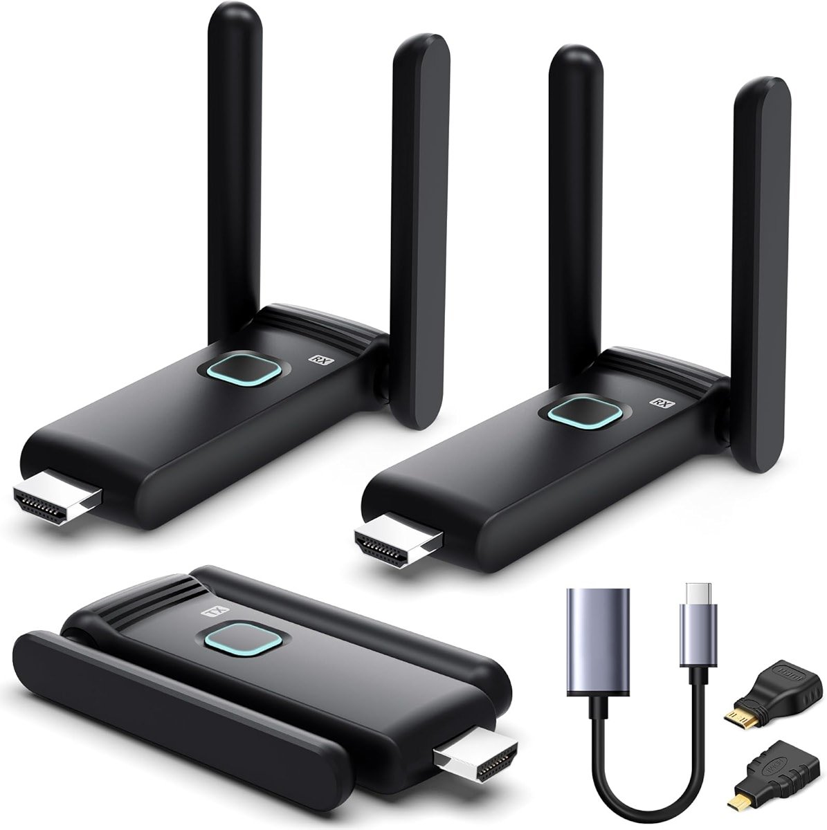 Wireless HDMI 2 Receivers and Transmitter,Up to 6 RXs,No Hot,Plug and Play,2.4/5.8GHz Wirelessly Casting to Multiple Screens,50M/165FT,Wireless HDMI Splitter for TV/DSLR Camera/Projector/Laptop/PC - Product Image
