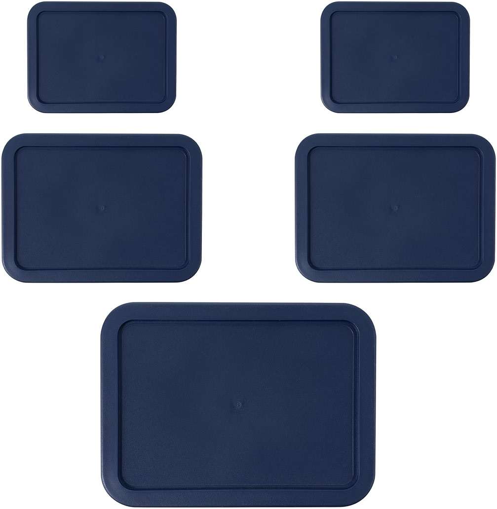 Replacement Rectangular Lids for Pyrex Glass Food Storage Containers (2) 3-Cup (2) 6-Cup (1) 11-Cup (Navy) - Image 1