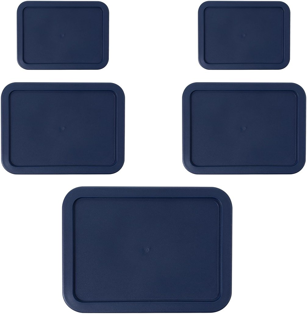 Replacement Rectangular Lids for Pyrex Glass Food Storage Containers (2) 3-Cup (2) 6-Cup (1) 11-Cup (Navy) - Product Image