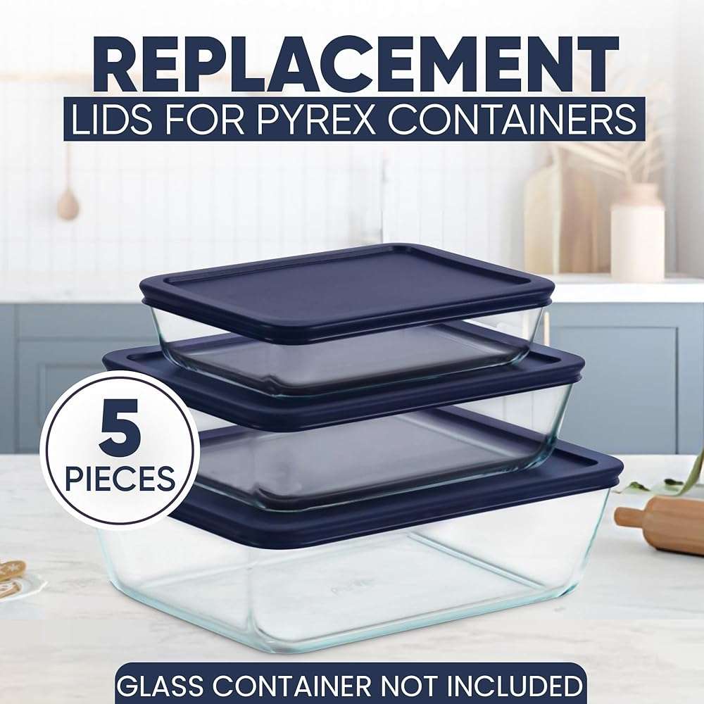 Replacement Rectangular Lids for Pyrex Glass Food Storage Containers (2) 3-Cup (2) 6-Cup (1) 11-Cup (Navy) - Image 3