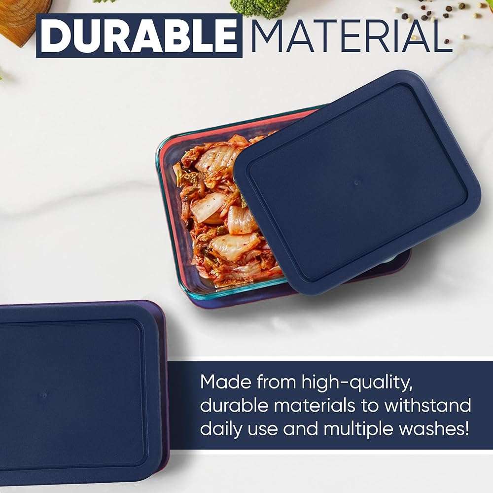Replacement Rectangular Lids for Pyrex Glass Food Storage Containers (2) 3-Cup (2) 6-Cup (1) 11-Cup (Navy) - Image 5