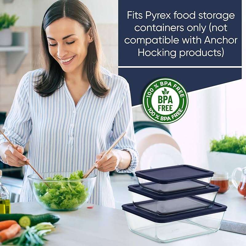 Replacement Rectangular Lids for Pyrex Glass Food Storage Containers (2) 3-Cup (2) 6-Cup (1) 11-Cup (Navy) - Image 6