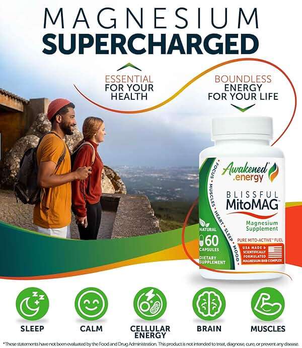Blissful MitoMag – 300mg Elemental Magnesium Complex: Mg Glycinate, Mg BHB - Sleep Muscles Mood Energy Cognitive Focus Calm – All Natural, USA Made, No Additives – 60 Vegan Capsules Supplement - Image 2