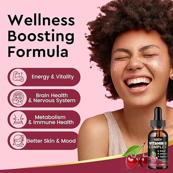 CFILIHTC Vitamin B Complex Liquid Drops, B Vitamins Complex Supplement with B1, B2, B3, B5 B6, B7, B9 & Methyl B12 Drops for Adults & Kids, Vegan, Cherry Flavor - Image 3