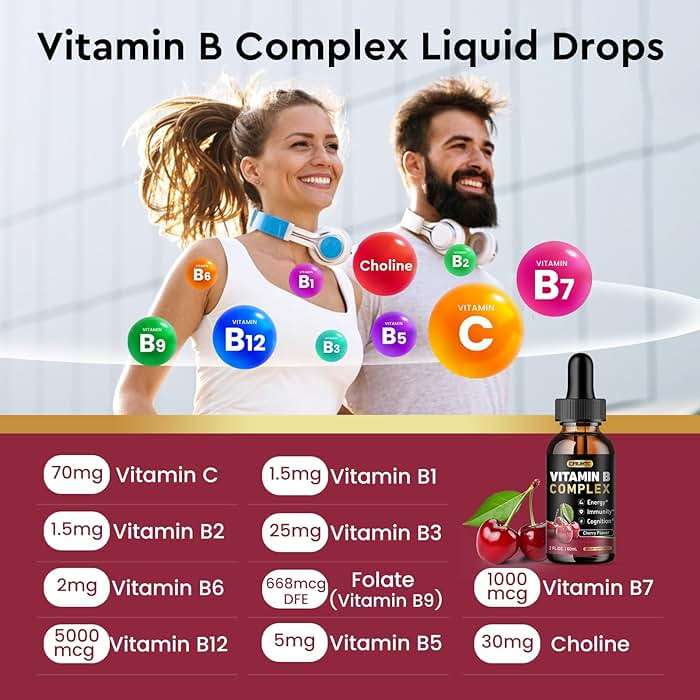 CFILIHTC Vitamin B Complex Liquid Drops, B Vitamins Complex Supplement with B1, B2, B3, B5 B6, B7, B9 & Methyl B12 Drops for Adults & Kids, Vegan, Cherry Flavor - Image 4