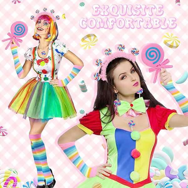 NinkyNonk Galentine's Day Candyland Costume Accessories Headband Sweet Rainbow Necklace Lollipop Earrings Jombo Handheld Candy Gloves Tights for Candy Theme Cosplay Accessories - Image 4