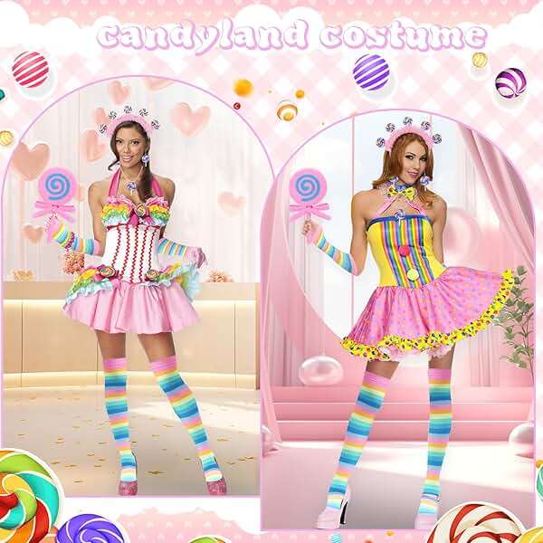NinkyNonk Galentine's Day Candyland Costume Accessories Headband Sweet Rainbow Necklace Lollipop Earrings Jombo Handheld Candy Gloves Tights for Candy Theme Cosplay Accessories - Image 6