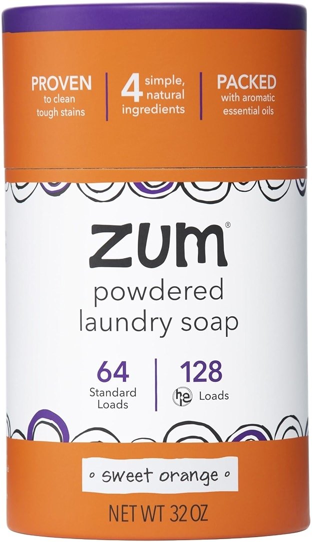 Zum Powdered Laundry Soap by Indigo Wild - Plant-Based Laundry Soap with Baking Soda, Coconut Oil & Essential Oils - 64 Loads (32 oz) - Sweet Orange - Product Image