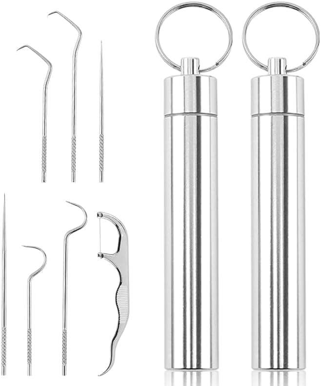 7 Pcs Stainless Steel Toothpick Set, 2024 Premium Toothpicks Cleaning Kit for Outdoor Camping Traveling, Reusable Toothpick Set(14) - Image 1