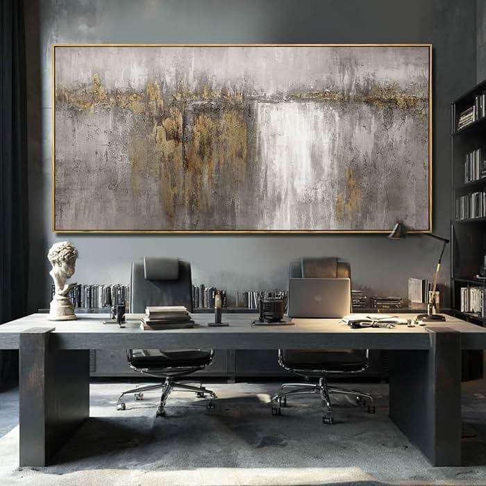 Neutral Canvas Arts Gold Wall Art Decor Framed Abstract Pictures Grey Prints Artwork for Living Room Bedroom Dining Room Home Office Decor 29”x58” - Image 1