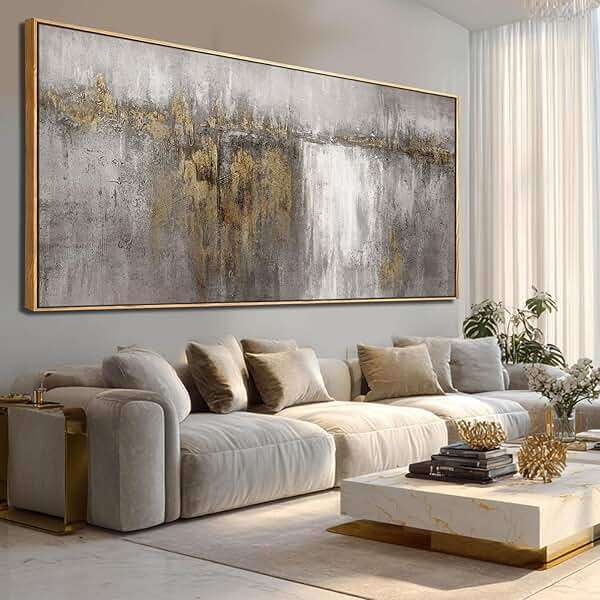 Neutral Canvas Arts Gold Wall Art Decor Framed Abstract Pictures Grey Prints Artwork for Living Room Bedroom Dining Room Home Office Decor 29”x58” - Image 2