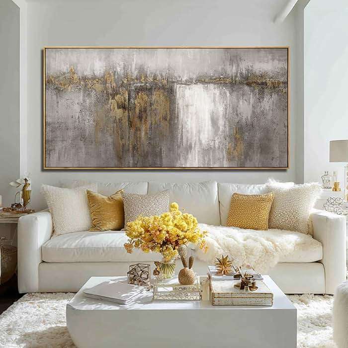 Neutral Canvas Arts Gold Wall Art Decor Framed Abstract Pictures Grey Prints Artwork for Living Room Bedroom Dining Room Home Office Decor 29”x58” - Image 3