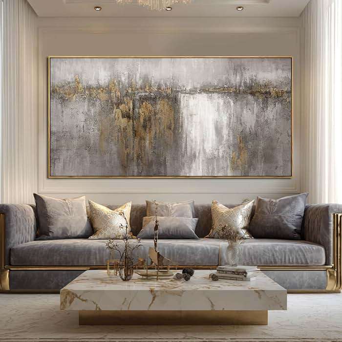 Neutral Canvas Arts Gold Wall Art Decor Framed Abstract Pictures Grey Prints Artwork for Living Room Bedroom Dining Room Home Office Decor 29”x58” - Image 6