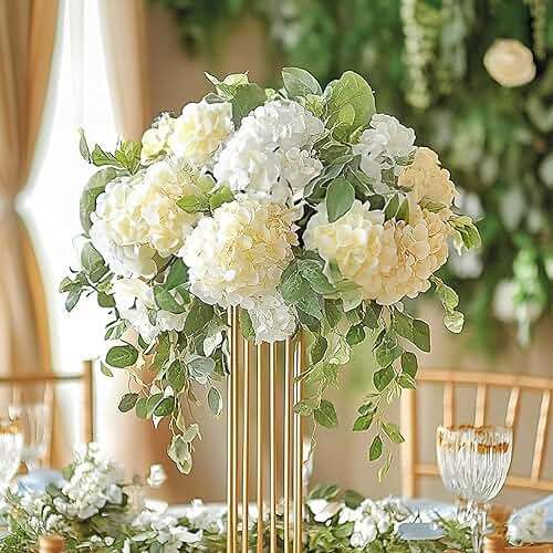 Auihiay 304PCS Hydrangea Artificial Flowers Bulk, Silk Artificial Hydrangea Flowers Heads with Stems, Faux Hydrangea Flowers for Home Table Centerpieces Wedding Arch Party Decoration (Champagne) - Image 5