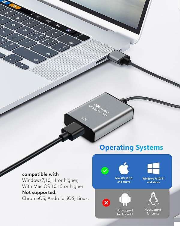 USB to HDMI Adapter for Monitor 1080P@60Hz Display with 5Gbps High Speed Transmission, Support Extend & Mirror Mode, Compatible with Window 7/10/11, Mac OS 10.15+, Laptop, Desktop, TV, Monitor, Silver - Image 3